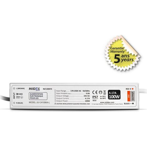 Alimentation pour LED 100W - 24V DC - IP67 - Garantie 5 ans Miidex Lighting® (1/3)