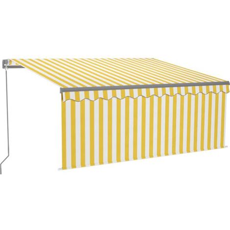 Store banne manuel rétractable 3x2,5m avec stores LED, rayures jaunes et blanches. (1/5)