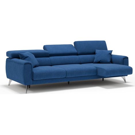 Caravaggio Sofa mit 3 unabhängigen ausziehbaren Sitzen und verstellbaren Kopfstützen aus wasserfestem Stoff T02 244 cm Blau