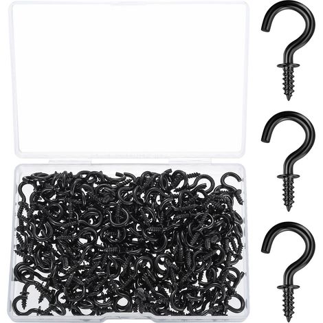 200 Pcs Crochet a Visser, Petits Crochets à Visser, Mini Crochets de Plafond, Piton à Visser Vis à Crochet Plafond pour Suspendre Tasses Lampes Clés Plantes Intérieur Extérieur (Noir) (1/5)