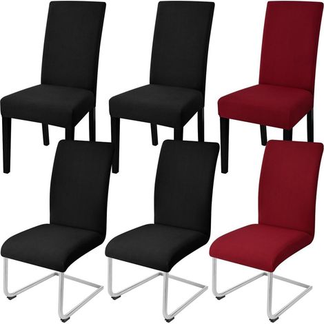 Stuhlhussen 6er Set, elastisch, für Esszimmerstühle, Schwingstühle, 4x Schwarz + 2x Rot (1/5)