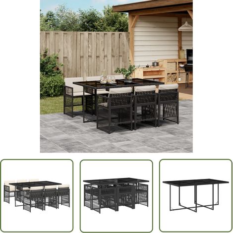 vidaXL 7-tlg. Garten-Essgruppe mit Kissen Schwarz Poly Rattan (1/5)