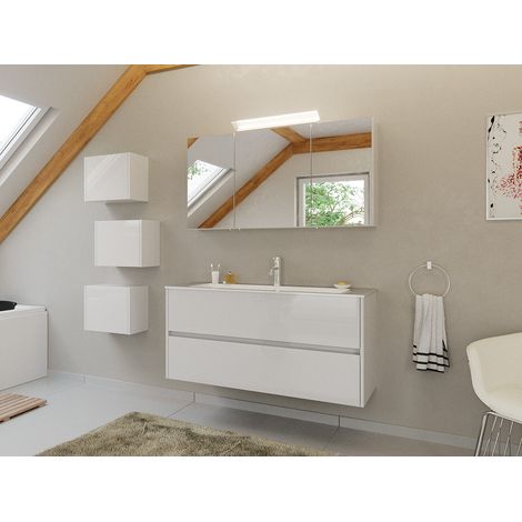 Badmöbel Set Taifun 3tlg. 120 cm mit Spiegelschrank und 3er Boxen weiß Hgl (1/5)