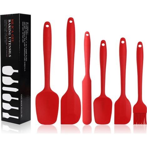 Spatules en Silicone, rouge 6 Spatule en Silicone Anti-Adhésif en Caoutchouc avec Noyau en Acier Inoxydable Spatule Résistante à la Chaleur pour Cuisson, Cuisson Et Mélange (1/5)