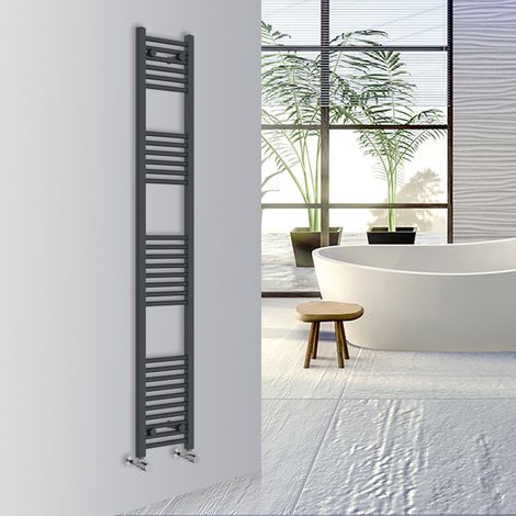 Warmehaus Straight Bathroom Heated Towel Rail Warmer Radiator Central Heating 1800x300mm Anthracite