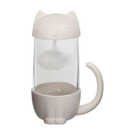 Taza con infusor de té La Chaise Longue Gato 39-2K-020 Blanco
