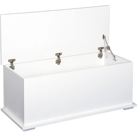 Baule Cassapanca Pouf Contenitore 81x40x46 cm in Legno e MDF Bianco (1/5)
