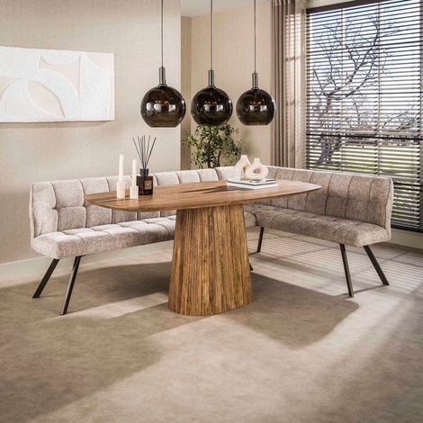 Banc d'angle à droite en tissu texturé sable et bronze - JORDI