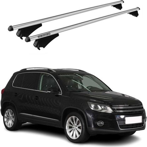 Menabo Dachträger Grundtäger kompatibel mit VW Tiguan Cross 5N 2014-2017 Aluminium 75kg Silber 2tlg Geschlossene Reling kompatibel mit Fahrradträger, Dachboxen, Skiträger Abschließbar (1/5)