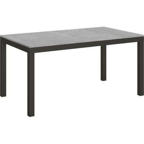 Table rectangulaire extensible 6 à 16 personnes L 120 à 380 cm gris béton et métal anthracite Evy (1/5)