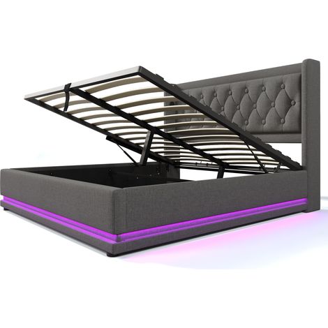 Letto contenitore matrimoniale 180x200 cm grigio in cotone con LED e USB-C MODENUIT (1/5)