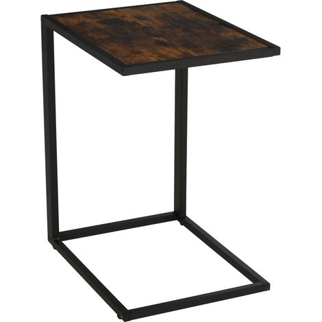 Mesa Auxiliar En Forma De C Mesa De Centro Mesa De Centro Mesa De Pie Metal Mdf Marrón Rústico 40,6 X 50,8 X 64,2 Cm