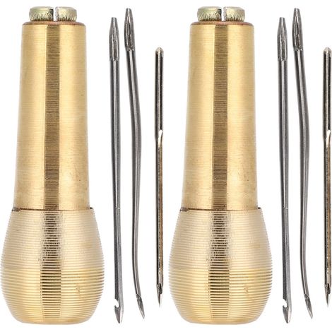 Lot de 2 manches en cuivre pour alène à coudre, outil de réparation de chaussures en cuir, kit d'aiguilles artisanales (1/5)