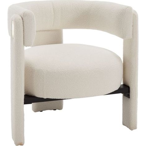 Poltrona Imbottita Poltrone Salotto in Pelliccia Sintetica Poltroncina Camera da Letto con Gambe in Legne, Bianca (1/5)