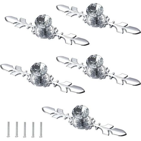 Bouton de Meuble 5 Pièces Bouton de Porte Diamant Poignee de Meuble Diamant Bouton de Meuble Vintage avec Poignée 170mm (1/4)
