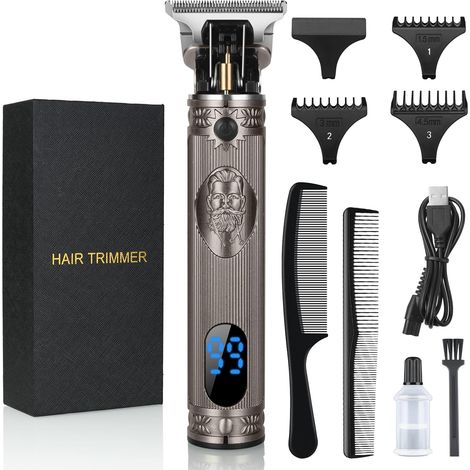 Tondeuse Cheveux Hommes, Tondeuse Barbe Electriques Sans Fil Tondeuse à Cheveux T-Blade Rasoir Kit Recharge Tondeuse avec écran LED Rechargeable USB, 3 Peignes de Guidage(Argent) (1/5)