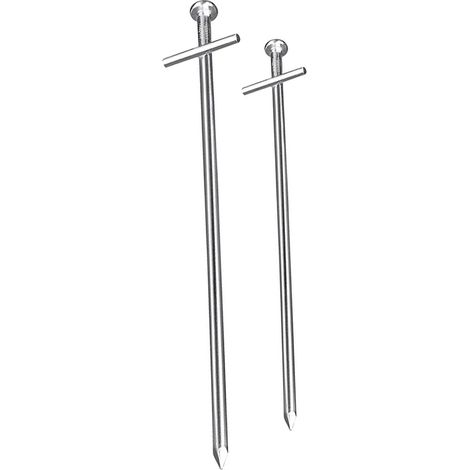 (Silberne) Steinschüttpfähle, 230 mm lang – T-förmig  Bodenanker für Steinschüttungen  Pfähle  Zeltpflöcke (1/5)