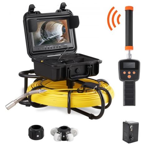 Caméra Inspection Canalisation avec Localisateur 512 Hz Endoscope Drain 91,5 m écran 22,9 cm Enregistreur Dvr étanche IP68 12 Led Réglables Carte (1/4)