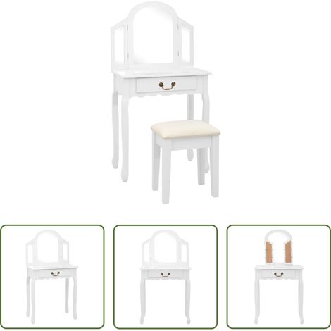 Coiffeuse avec tabouret - Coiffeuse et tabouret Blanc 65x36x128 cm Bois de paulownia MDF (1/5)