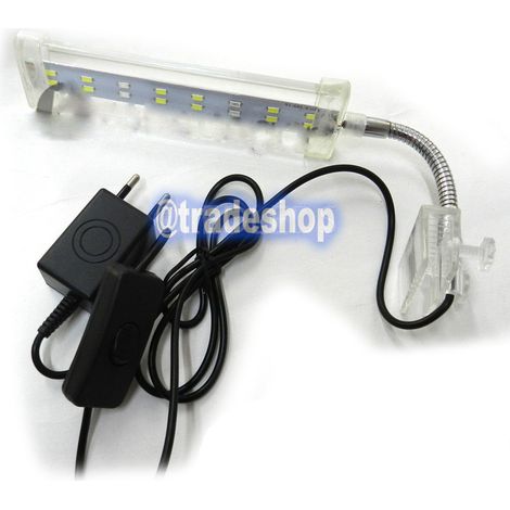 TrAdE Shop Traesio - Lampada Clip 16 Led Bordo Illuminazione Per Acquario Esterna Luce Bianca Blu 8w -
