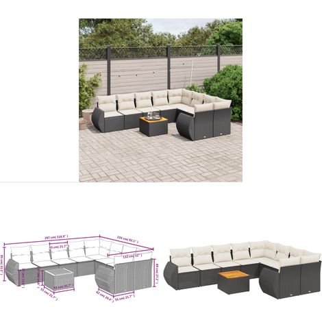 Salon de jardin 10 pcs avec coussins noir résine tressée - Ensemble Salon De Jardin - Meuble Extérieur - Jardin Design - Mobilier De Jardin - Chaise Lounge - Home & Living (1/3)