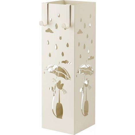 Portaombrelli In Metallo Design Quadrato Con Decorazione Gatto Vaschetta Scolapioggia Removibile 2 Ganci Laterali Base Antiscivolo Per Ingresso Casa E Ufficio 49 X 15.5 X 15.5 Cm Bianco (1/5)