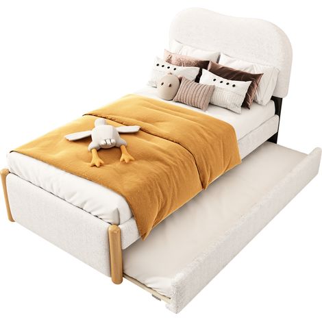 Cama tapizada de 90x200 cm con cama nido extraíble reversible, diseño minimalista en blanco, con MDF y acabado suave para dormitorio juvenil - CHICFURN (1/5)