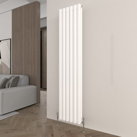 T&K Vertical White Double Radiator Oval Column Designer 1600x354mm Modern Central Heating Rads (1/5)