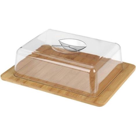 Plat à fromage en bambou 26x20 cm – Couvercle acrylique pour conservation – Compatible lave-vaisselle – Accessoire élégant – Wadiga (1/2)