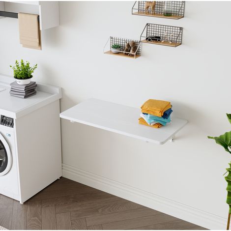 Table pliante murale 80 x 40 cm en MDF blanc avec support métallique (1/5)