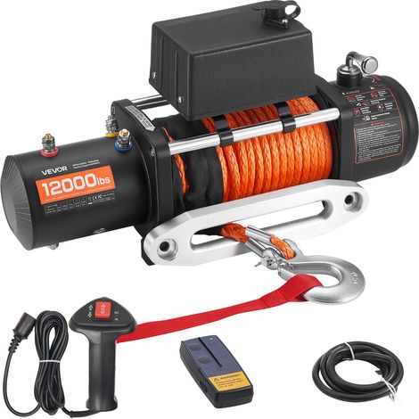VEVOR Verricello Elettrico, Capacita di 5400 kg, Verricello per Camion da 12 V CC con Fune in Acciaio Φ9,1 mm x 23 m, Telecomando Wireless e Cablato, IP55 per il Traino di SUV, Jeep, Rimorchi