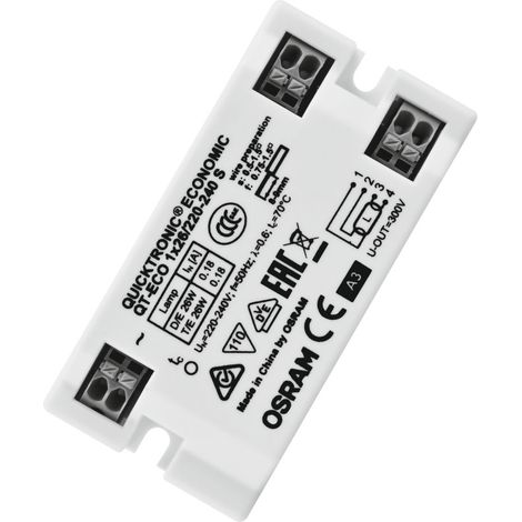 Ledvance – Ballast électronique QuickTronic ECO 1X26 – Tension 220-240V – Déconnexion automatique des lampes défectueuses – Boîtier compact