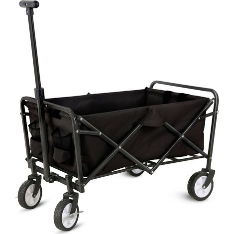 Faltbarer Bollerwagen schwarz 300D Oxford Stoff - 75 x 46 cm - Handwagen zusammenklappbar mit Gummirädern Belastbarkeit 80 Kg