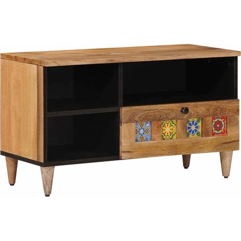 Mobile TV Naturale 80 x 33 x 46 cm Legno di mango massello vidaXL