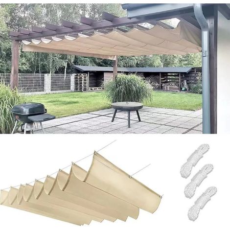 Voile d'ombrage ondulée, auvent extérieur imperméable, voile d'ombrage rétractable pour terrasse — UPF 50+1 m x 2 m (1/5)
