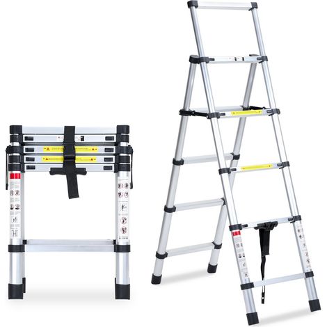 Randaco – Échelle télescopique en aluminium 1,4m-1,7m – Charge maximale 150 kg – 4+5 marches antidérapantes – Conception pliante pour rangement facile (1/4)