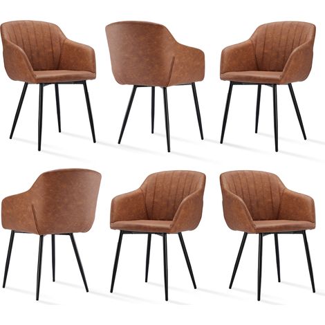 Goeurvant Minimalistische Esszimmerstühle mit breiter Sitzfläche und ergonomischen Armlehnen, Kombination aus Komfort und Eleganz - 6er Set - Braun