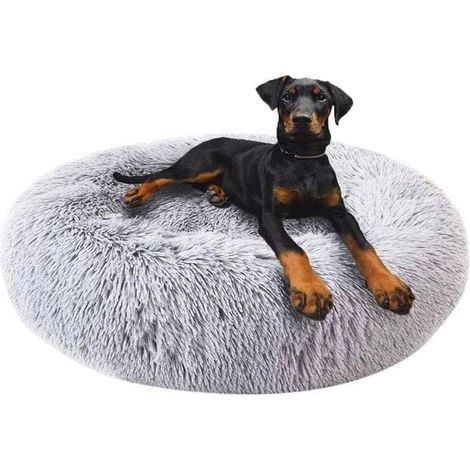 MINKUROW Luxuriöses rundes Haustierbett/Haustiernest für Hunde und Katzen, einfach zu waschendes Kissen mit Reißverschluss für Katzen/Hunde, hellgrau, 60 cm (1/5)