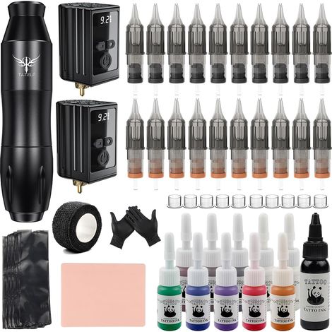 TATELF Complet Kit de machine à stylo Sans Fil avec 2 Batteries  Inclut 20 Cartouches, 11 Encres, 100 Housses et Câble RCA. Kit Complet pour Débutants et Artistes. (1/5)