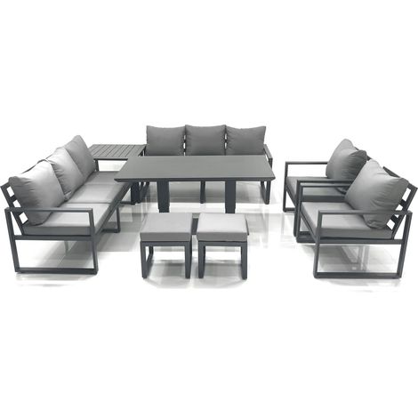 Fimous Garden Sofa Set Aluminium Furniture Rising Dining Tabe Set with 2 Chair 2 Small Footstools Side Table Dark Grey (1/5)