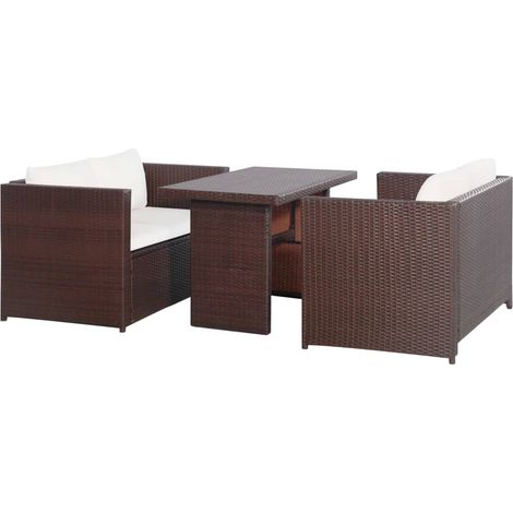 3-tlg. Bistro-Set mit Auflagen Poly Rattan Braun