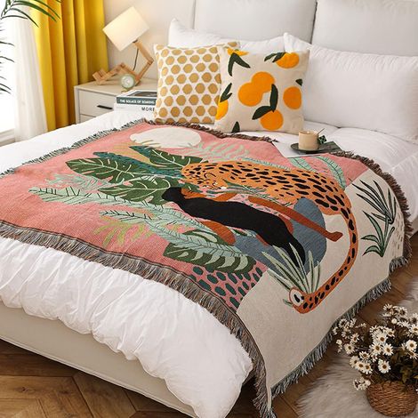 Double Face Couvertures Coton Tissé Jetés De Lit avec Gland Jungle Style Bohême Tapisserie Châle Décorative Jeté De Canapé Couvre-Lit Couverture De Camping Nappes Tapis 160x130cm (1/5)