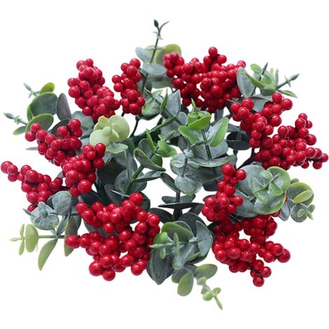 Couronne Pour Bougie De Noël - Branches De Cèdre Et Baies Artificielles - Vert - 20 X 20 Cm - 1 Pièce (1/5)