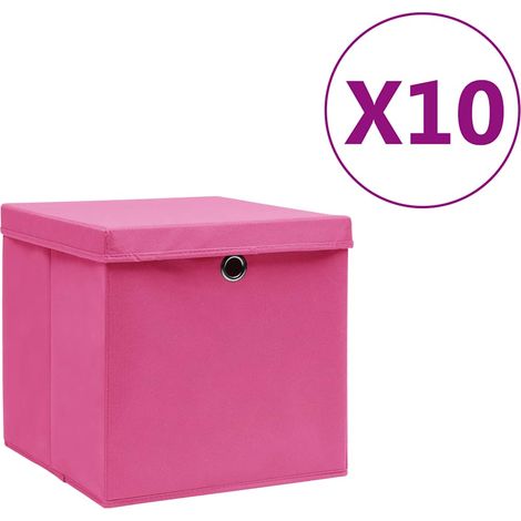Boîtes de rangement avec couvercles 10 pcs-Coffre de rangement-Stockage Rangement 28x28x28 cm Rose 444070 (1/5)
