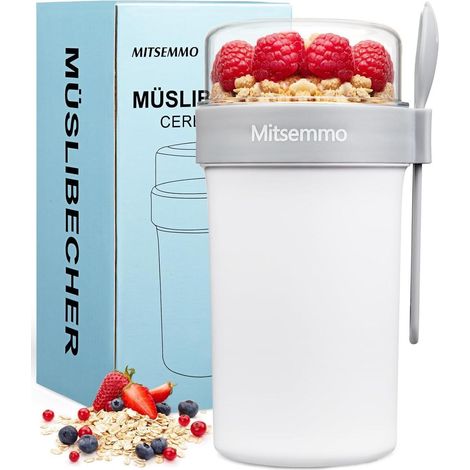 Müslibecher to Go 760ml+230ml Joghurtbecher mit Löffel White (1/5)