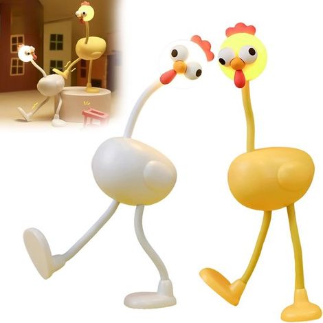 2 Lámparas de noche infantiles con diseño de pollito, 3 niveles de intensidad regulables, Funciona con pilas USB, Amarillo y blanco (1/5)