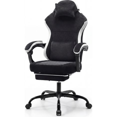 MODFU – Sedia gaming in tessuto con poggiatesta, supporto lombare, poggiapiedi, schienale 90-135° e carico 136 kg per ufficio – Nero/bianco (1/5)