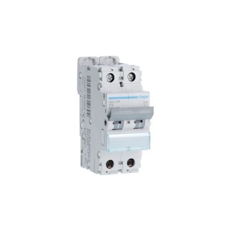 Disjoncteur 2P 6-10kA courbe B-16A 2 modules HAGER NEN216 (1/2)