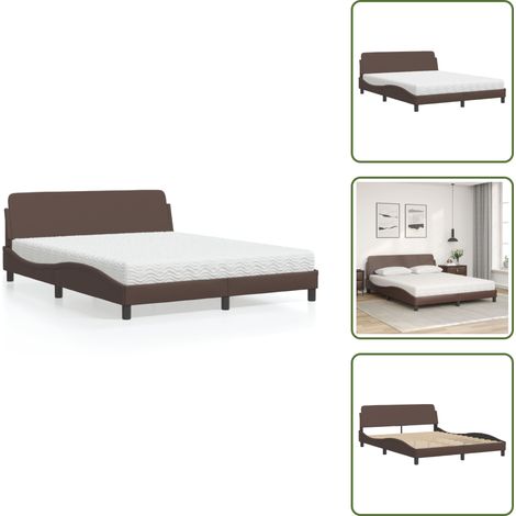 Matratze mit Schaumstoff - vidaXL Bett mit Matratze "Dover" Braun 160x200 cm Kunstleder - Schlafzimmermöbel (1/5)