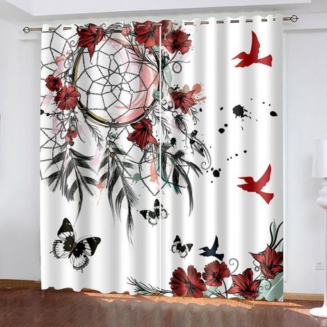 Rideaux Occultants Exquis Pour Chambre D'enfant Attrape-rêves Rouge Papillon Oiseau 104X84 Pouce Rideaux Imprimés À Motif 3D Oeillets Isolation Phonique Rideaux À Isolation Thermique Pour Garçons Fill (1/5)